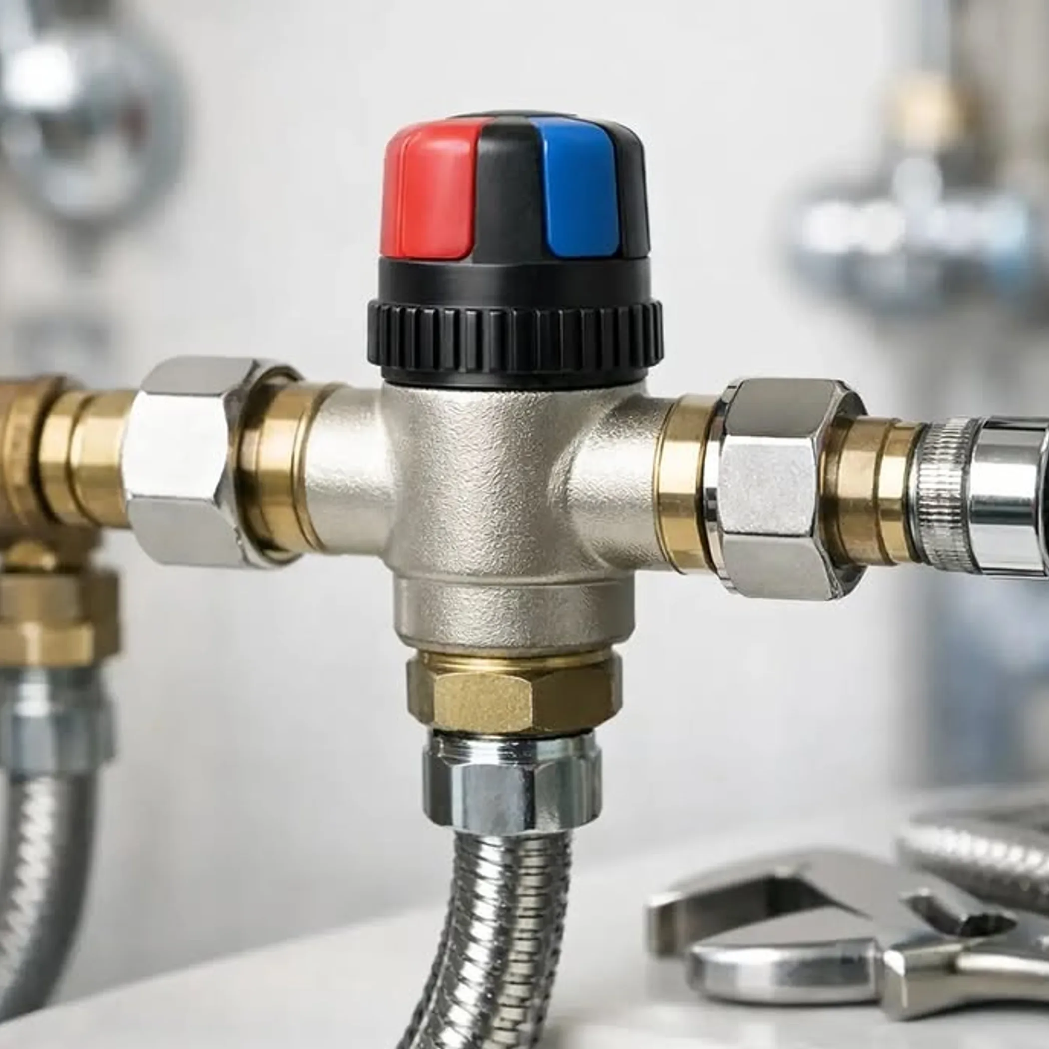 thermostatic mixing valve close-up