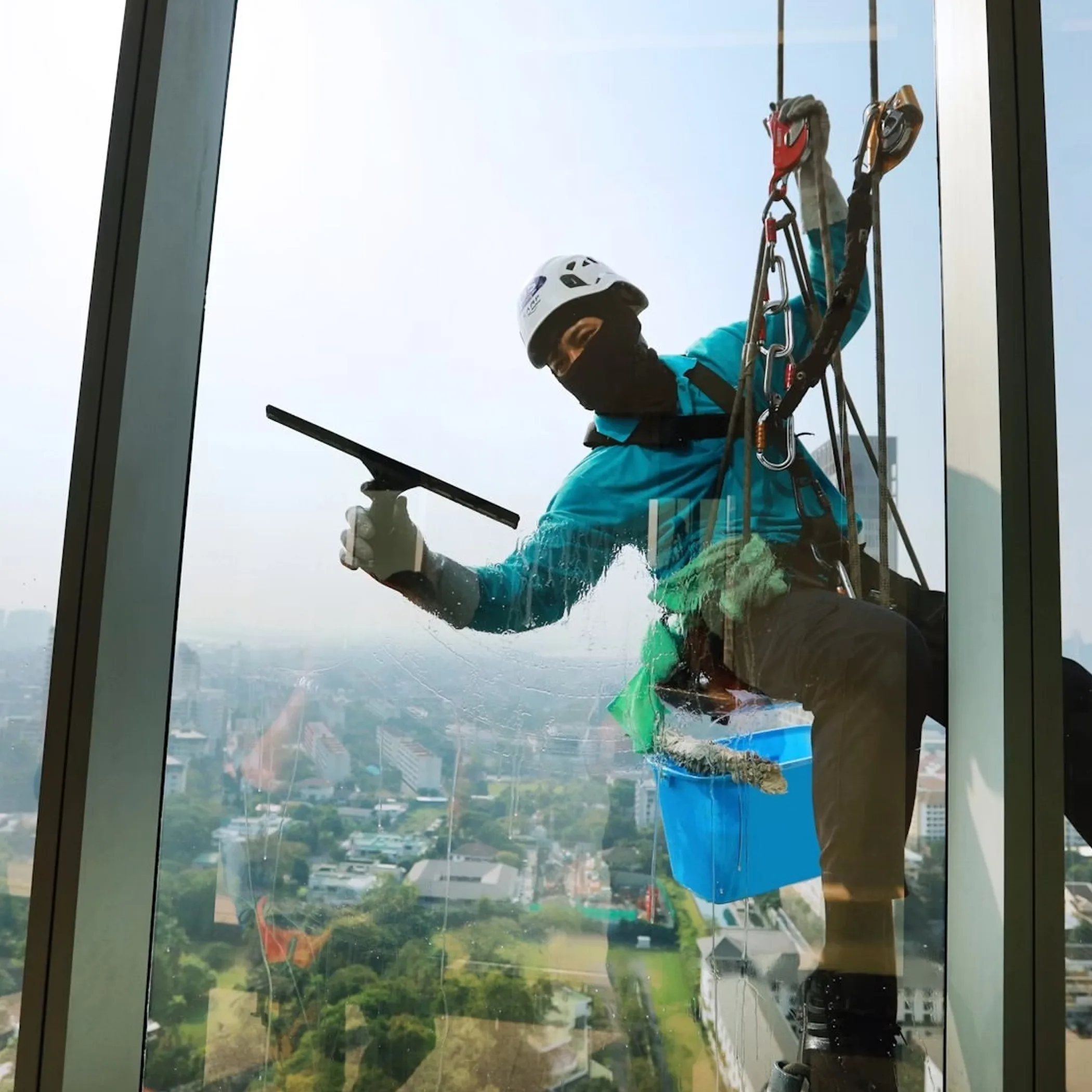 window cleaning on high-rise building